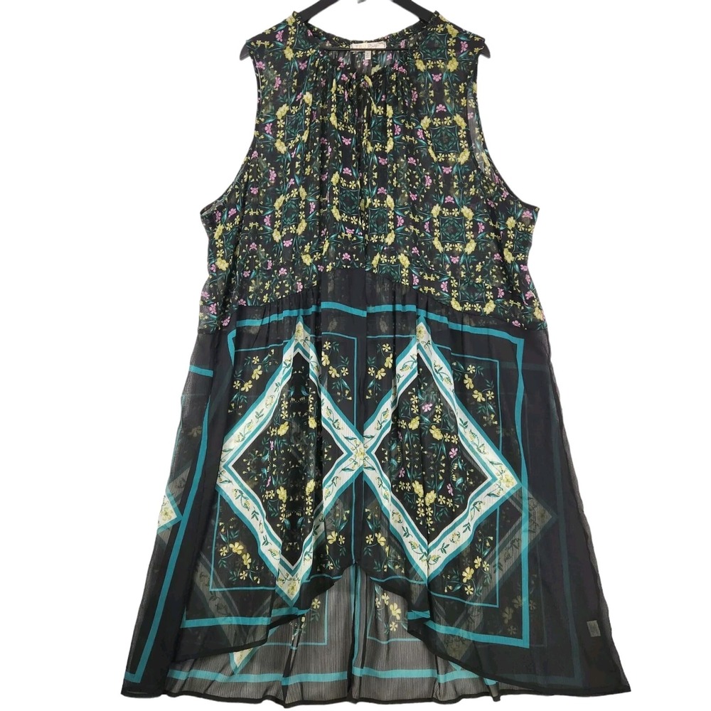 TRU Self Women's Sleeveless Open Duster Size 4X Black Floral Boho Cottagecore